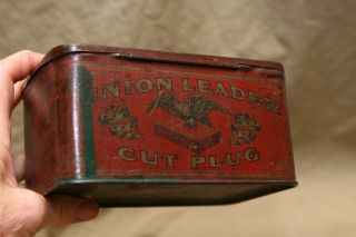 Primitive Antique Tobacco Tin w Litho Advertising UNION LEADER CUT PLUG 5