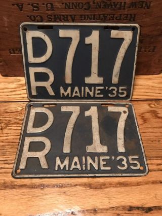 1935 35 Maine Me License Plate Pair Set Dr 717 Doctor