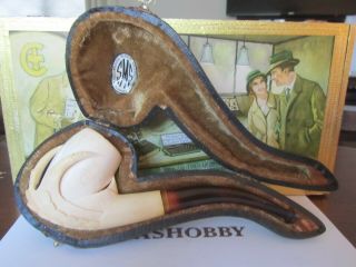 Vintage Pipe Quality Hand Carved Block Meerschaum Claw Pipe In Hard Case