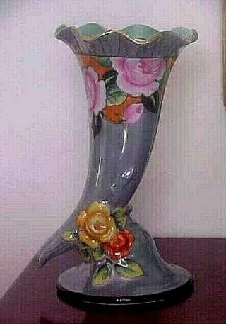 Lusterware Vase Art Deco Rose Raised 8 " Spectacular Made In Japan