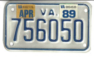 Virginia 1989 Motorcycle License Plate - - 756050