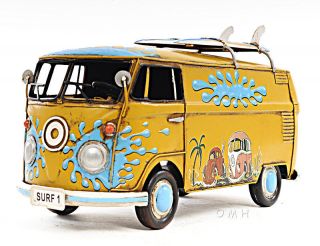 1967 Volkswagen Vw Bus Tin Metal Car Model 12 " With Surf Boards Automotive Decor