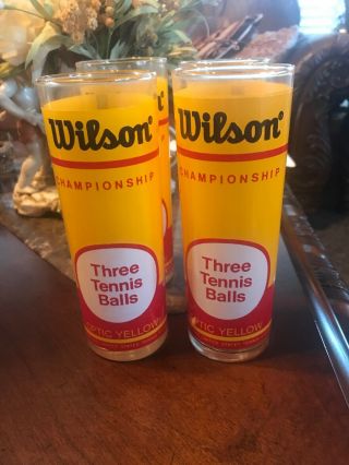 Vintage Set Of 4 Wilson " Three Tennis Balls " Glass Tall Tumbler Glasses Cup