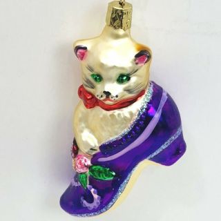 Cat High Heel Christmas Ornament Purple Kitty Inge Glas Glass German 5 "