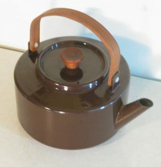 Vintage Copco Tea Kettle Michael Lax Design Brown Enamel Teak Handle 117 Spain