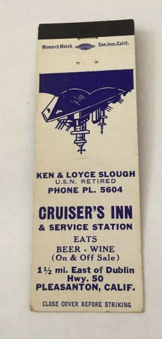 Vintage Matchbook Cover Matchcover Cruiser’s Inn Pleasanton Ca Unstruck