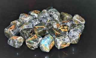 Green Labradorite Healing Power Meditation Reiki Tumbled Runes Set Pebbles Stone
