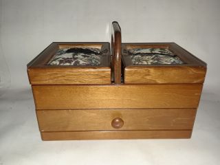 Vintage Sewing Kit Box Case Solid Wood Sturdy For Crafts Storage Embroidery
