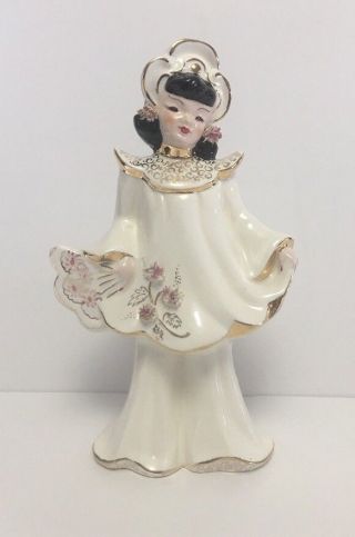 Florence Ceramics Asian Oriental Girl/lady Pasadena California White/gold Flower