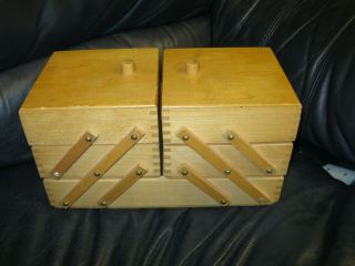 Vintage Fold Out Accordion Style Solid Wood Sewing Box