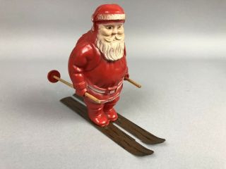 Vintage Irwin Hard Plastic Christmas Santa Claus Metal Skis W/ Poles Rare Usa