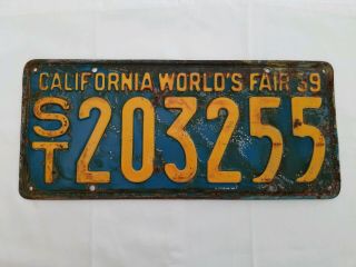 1939 California Worlds Fair 39 License Plate St 203355