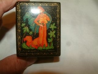 Gorgeous Russian Lacquer Small Wooden Trinket Box Signed 2