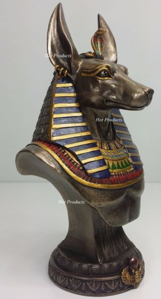 9 " Egyptian Anubis Jackal Bust On Plinth Statue Sculpture Antique Bronze Color