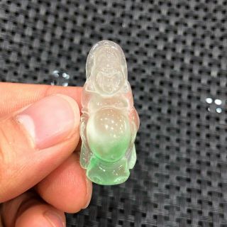 Chinese Collectible Ice Green Jadeite Jade Rare Laughing Buddha Handwork Pendant