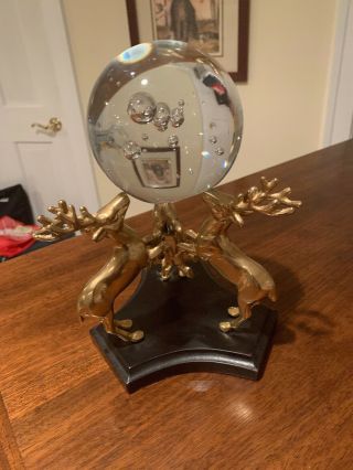 Vintage Decorative Crafts Inc.  Brass Reindeer On Lacquered Wood With Glass Ball