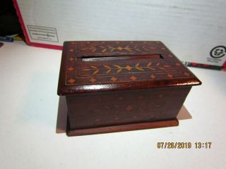 Vintage Wooden Hand Made Cigarette Holder Box Dispenser With Inlay Design