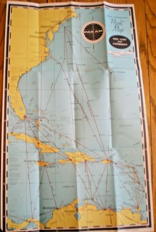 1961 Pan American Flight Map York & Caribbean Plus.