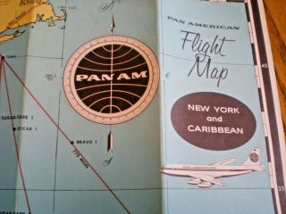 1961 PAN AMERICAN FLIGHT MAP YORK & CARIBBEAN PLUS. 2