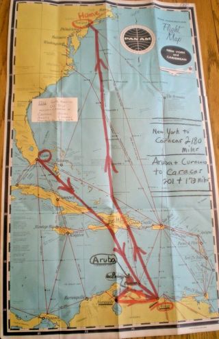 1961 PAN AMERICAN FLIGHT MAP YORK & CARIBBEAN PLUS. 5