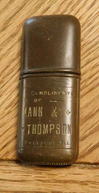 Vintage Celluloid Match Safe.  Advertising Nann & Thompson Freeport,  Ill.