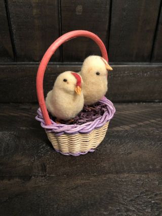 Vintage Occupied Japan Cotton Batting Easter Chicks In Basket