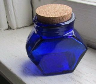 Vintage Cobalt Blue Glass Dresser Cold Cream Jar Bottle With Cork