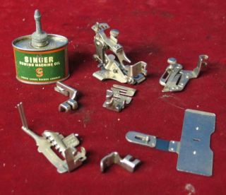 Vintage Singer Featherweight Sewing Machine Attachments & Oil Can