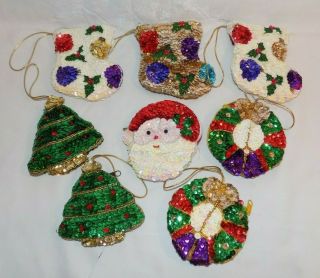 8 Sequins Beaded Christmas Tree Ornaments Coin Change Purse Gift Card Hold Rare