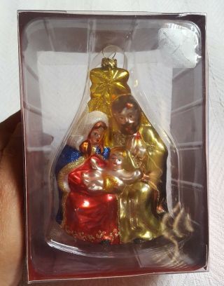 Blown Glass Nativity Joseph Mary Baby Jesus Christmas Ornament Pre - Owned