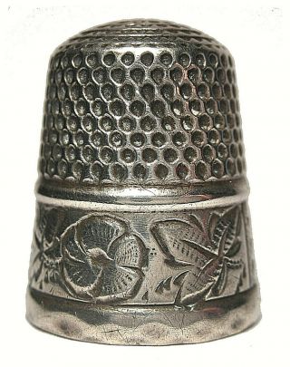 Antique H.  Muhr Sterling Silver Thimble With Flowers & Leaves C.  1880 