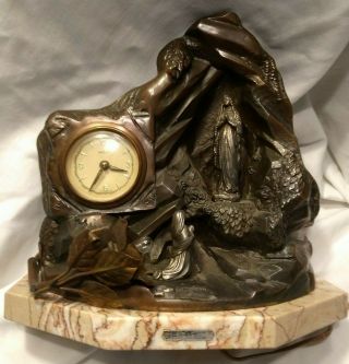 Our Lady Of Lourdes Vintage Souvenir Clock With Music Box & Lamp C 1940