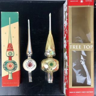 Vtg Shiny Brite Germany & Kurt Adler Ny Glass Christmas Tree Toppers W/ Boxes