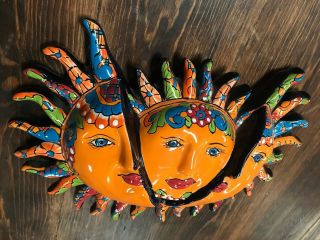 TALAVERA SUN Mexican Pottery Three Faces,  14” by Gerardo Garcia,  Signed 2