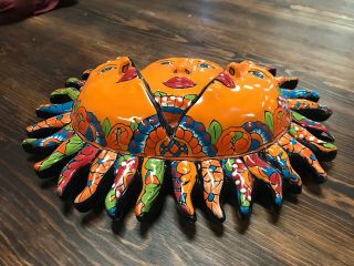 TALAVERA SUN Mexican Pottery Three Faces,  14” by Gerardo Garcia,  Signed 3