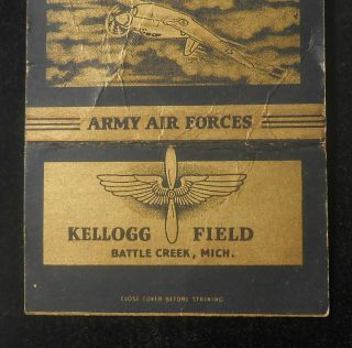 1940s Matchbook Postcard Ww2 Kellogg Field Army Air Forces Plane Battle Creek Mi