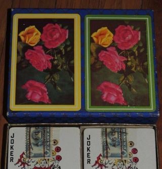 2 Decks Arrco Playing Cards Roses Plastic Coated A.  P.  C.  Co Floral/flowers