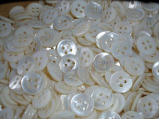 500 Polished Bright White Mop Shirt Buttons 1/2 " Mother Of Pearl 13mm 20l 4h Vtg