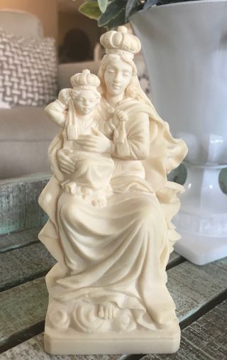 Vintage Signed Gino Ruggeri Alabaster Statue Mother And Child Crown