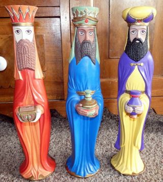 Vintage Christmas Ceramic Nativity Wisemen Hand Painted About 13 " Tall