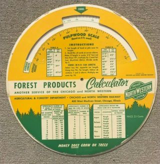 1952 Chicago Northwestern Vintage Circular Pulp Wood,  Log,  Lumber Calculator