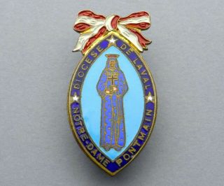 French Antique Religious Enamel Brooch.  Saint Virgin Mary,  Our Lady Of Pontmain.