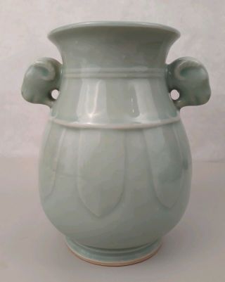 A Vintage Chinese Celadon Vase With Ram Heads