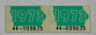 1973 Iowa Passenger Car License Plate Sticker Pair