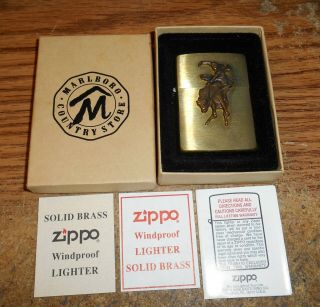 1994 Zippo Marlboro Bucking Bronco Full Size Brass Advertising Lighter/in Box