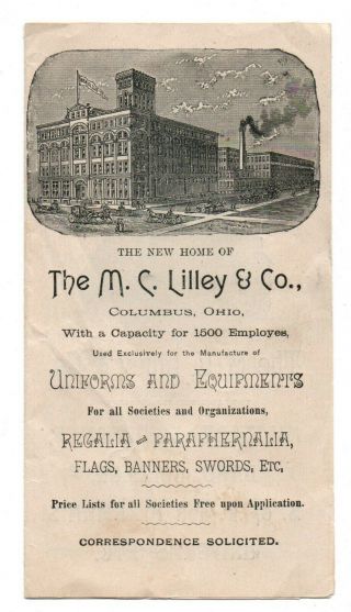 Antique Advertising Brochure M.  C.  Lilley Masonic Odd Fellows Regalia Lodge Good