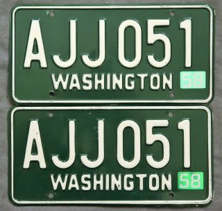 Washington 1958.  Pair.  License Plate.