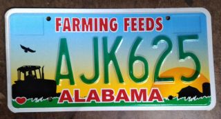 Alabama Farming Feeds License Plate Tag Al Ajk625 Embossed