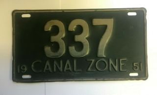 Vintage 1951 Panama Canal Zone License Plate Green Background 337