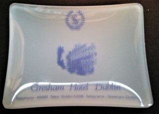 Vintage Frosted Glass Rectangular Ashtray - Gresham Hotel Dublin